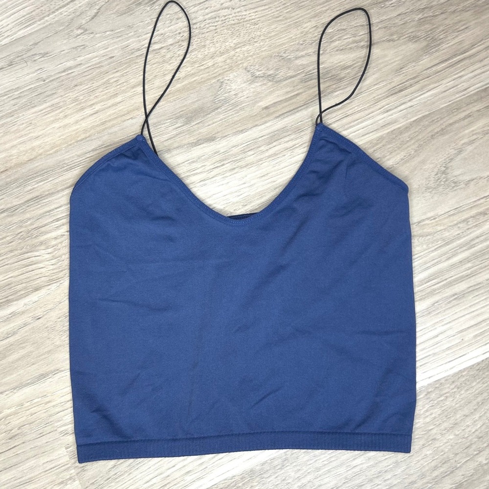 Free People Intimately Clean Girl Seamless V-Neck Crop Cami XS/S Blue Tank Top